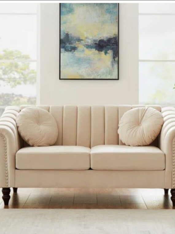 Cream Velvet Channel Loveseat