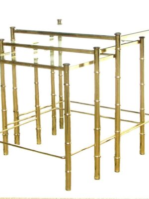 Set of 3 Vintage Gold "Bamboo" Look Nesting Tables