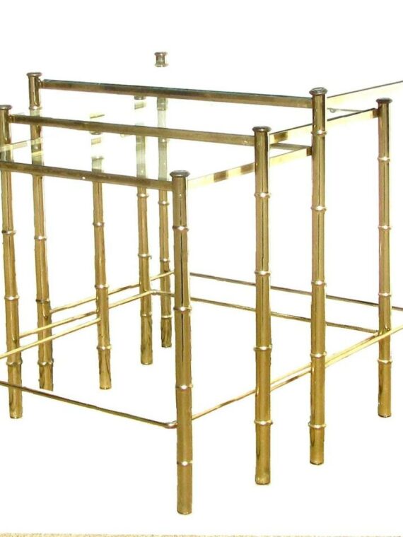 Set of 3 Vintage Gold "Bamboo" Look Nesting Tables