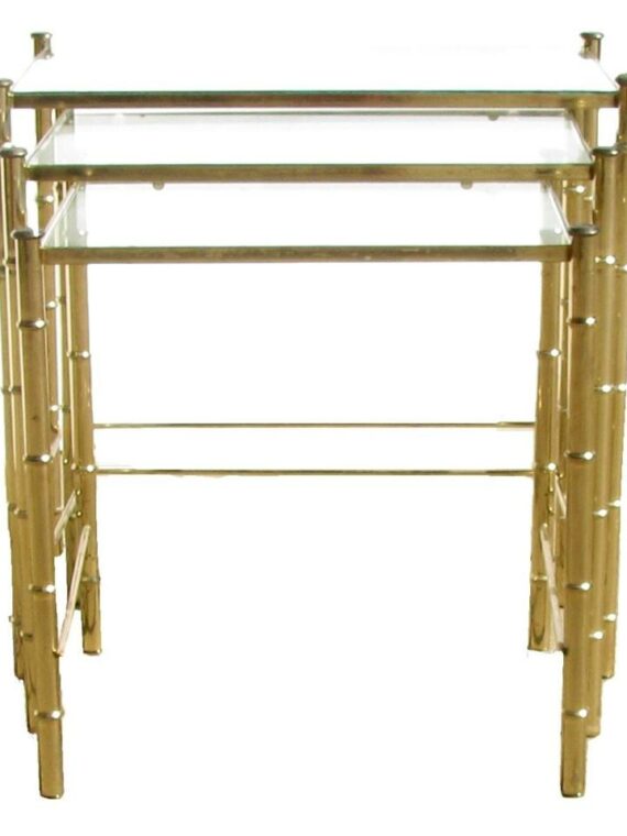 Set of 3 Vintage Gold "Bamboo" Look Nesting Tables