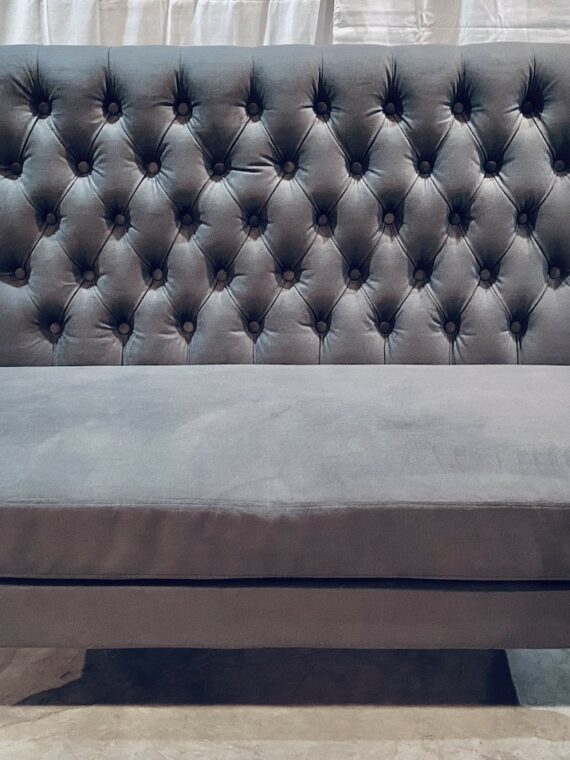 Grey Velvet High Back Settee