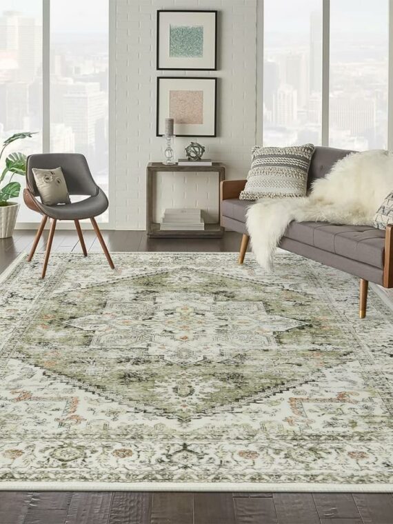 sage and ivory medallion area rug
