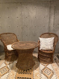 Rattan Vintage Cocktail Table & Chair Set