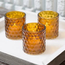 Votive -  Honeycomb motif in Amber