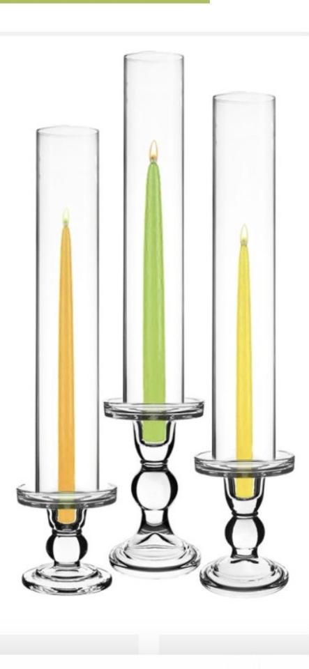 Candle Holders Glass taper or pillar style. - Set of 3